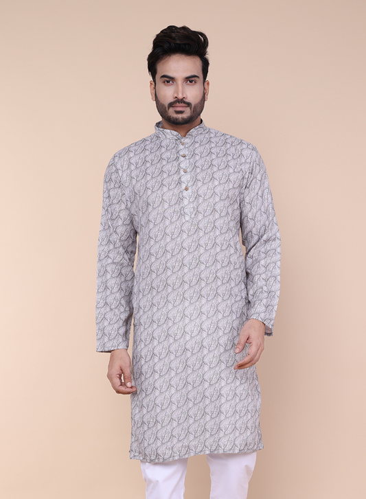 Men’s Leaf-Pattern Cotton Kurta