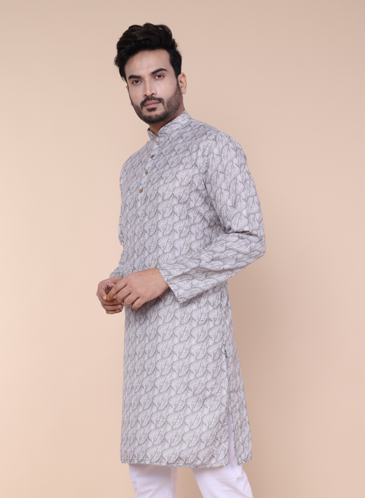 Men’s Leaf-Pattern Cotton Kurta