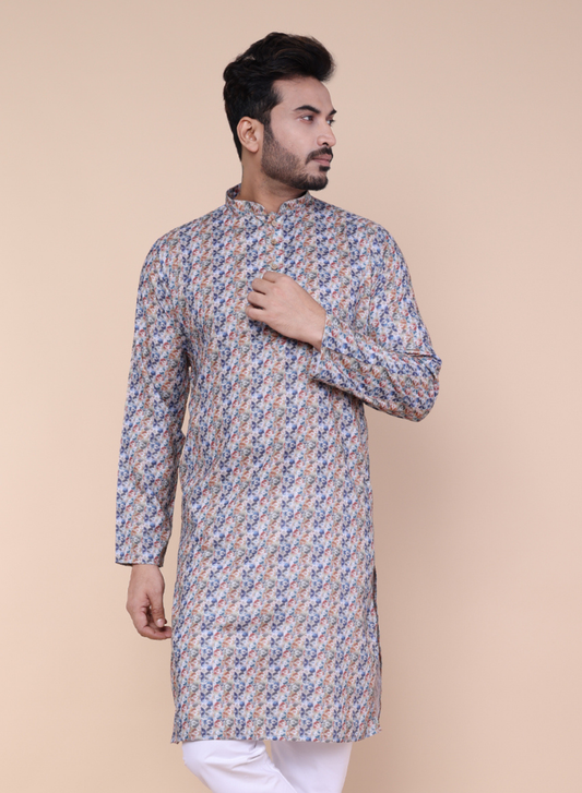 Men’s Ikat Print Cotton Kurta
