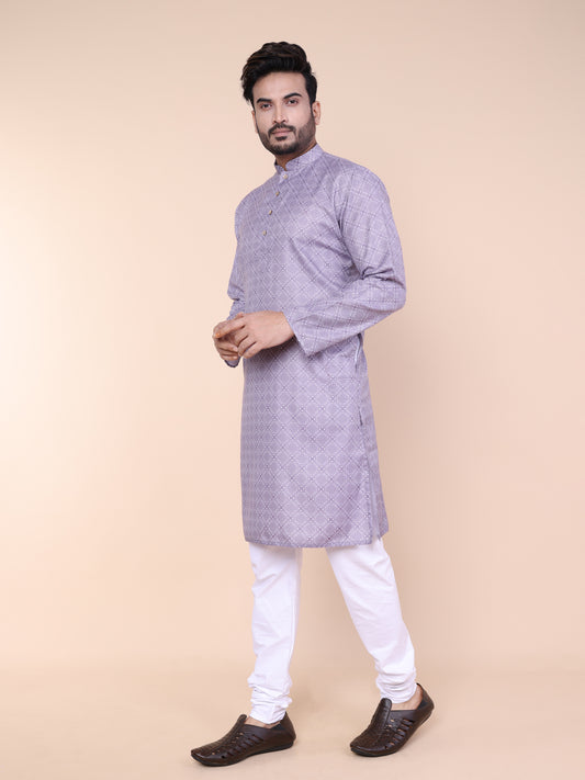 Men’s Geometric Print Cotton Kurta with Pajama