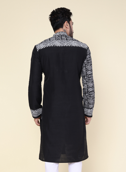 Heritage Hand Block Cotton Kurta in Black