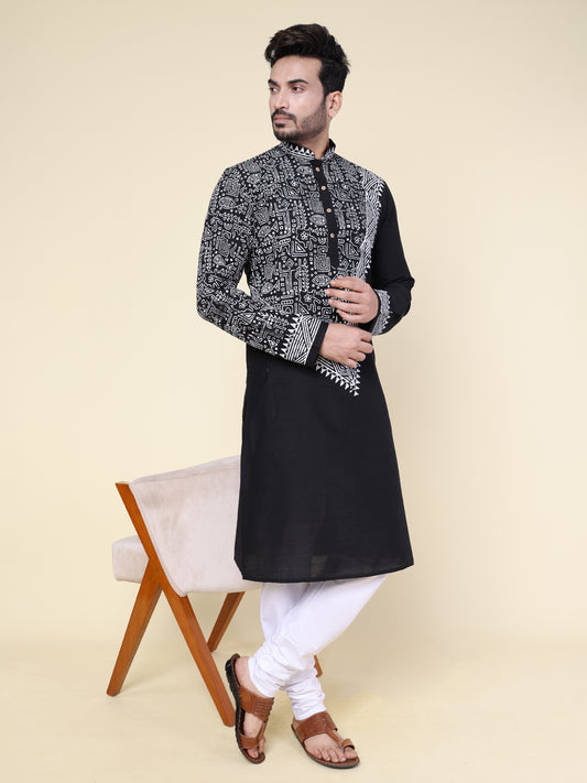 Heritage Hand Block Cotton Kurta in Black