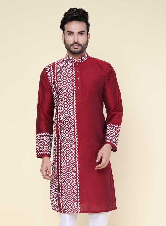 Men's Maroon Artisan Hand Block Cotton Kurta