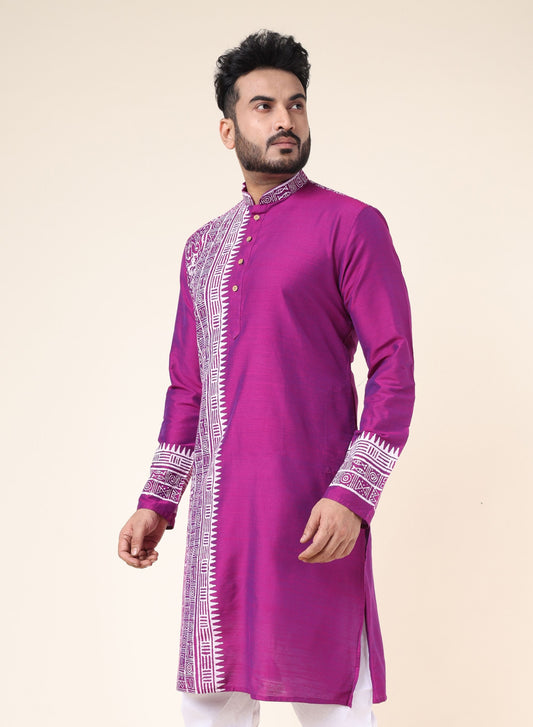 Men's Purple Artisan Hand Block Cotton Kurta
