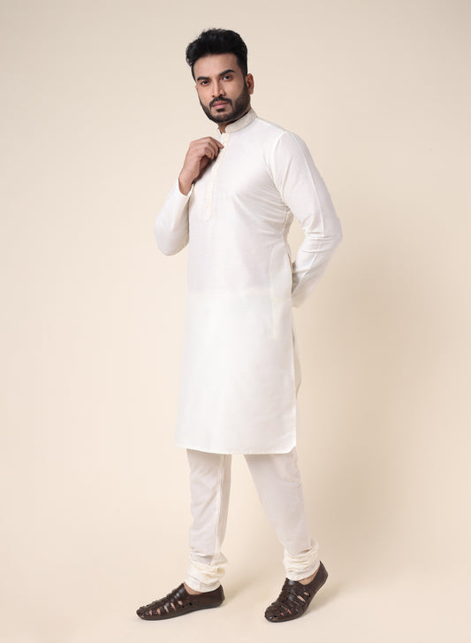 Men’s White Silk Embroidered Kurta