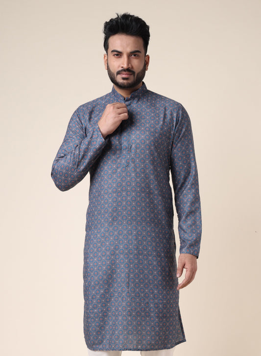 Men’s Blue Artistic Print Kurta