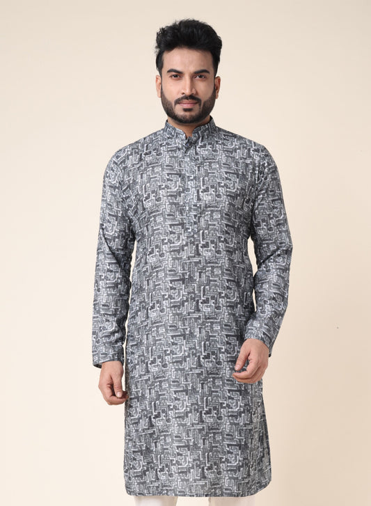 Men’s Grey Patterned Ethnic Kurta
