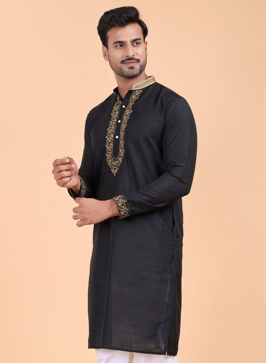 Men’s Black Embroidered Cotton Kurta