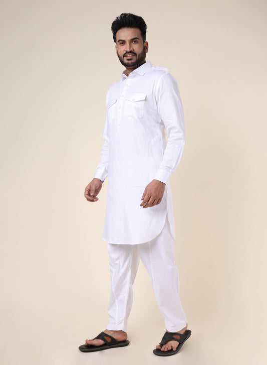 Men’s White Pure Cotton Pathani Set