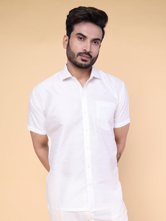 Men’s White Silk Blend Shirt