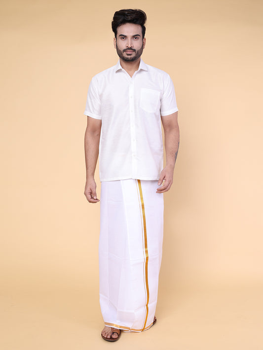 Men’s White Silk Shirt with Mundu