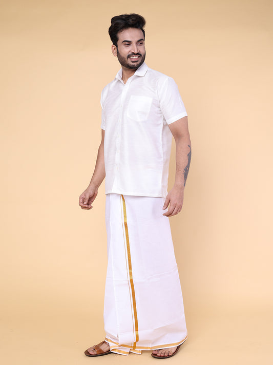 Men’s White Silk Shirt with Mundu