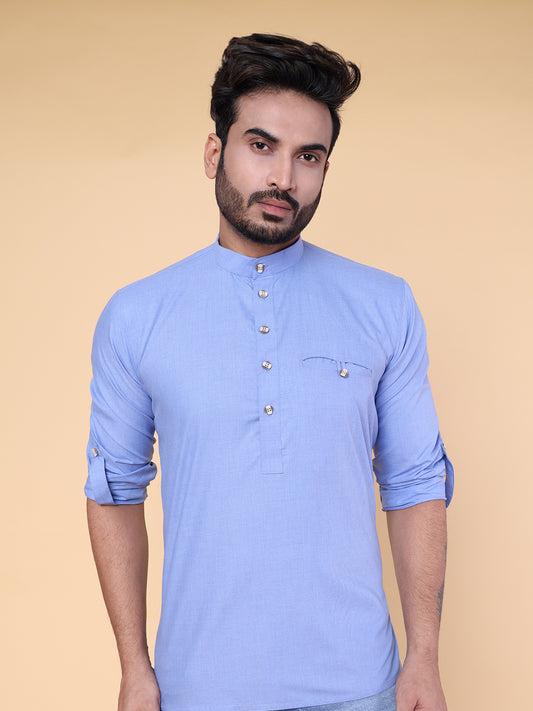 Men’s Blue Classic Cotton Short Kurta