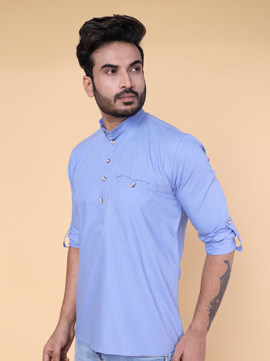 Men’s Blue Classic Cotton Short Kurta