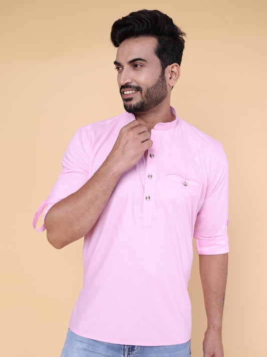 Men’s Pink Classic Cotton Short Kurta