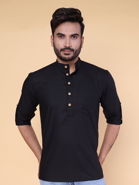 Men’s Black Classic Cotton Short Kurta