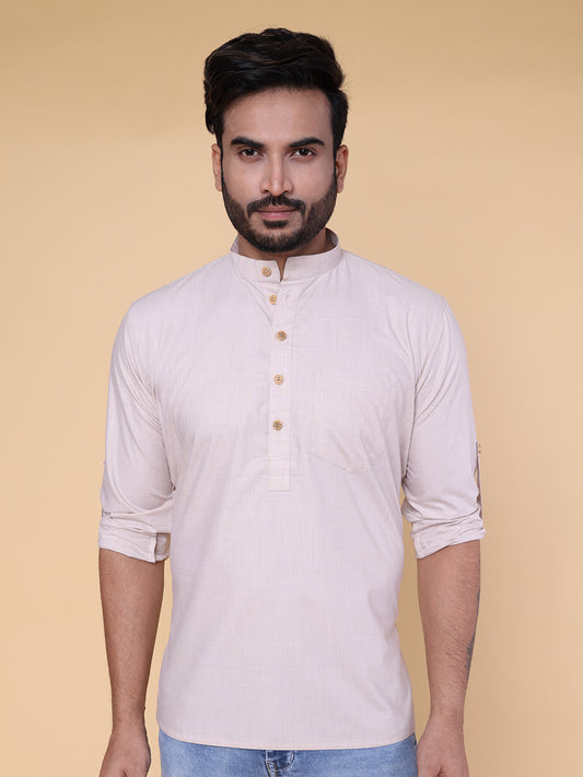 Men’s Peach Classic Cotton Short Kurta