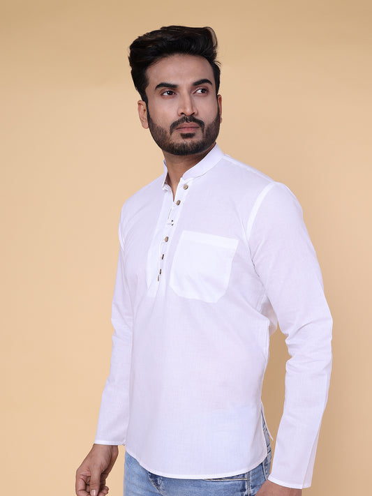Men’s White Classic Cotton Short Kurta