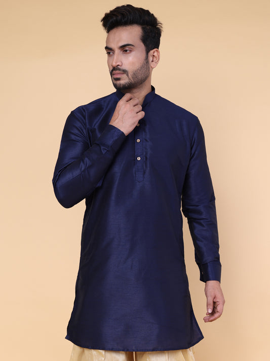 Men's Navy Blue Silk Blend Kurta