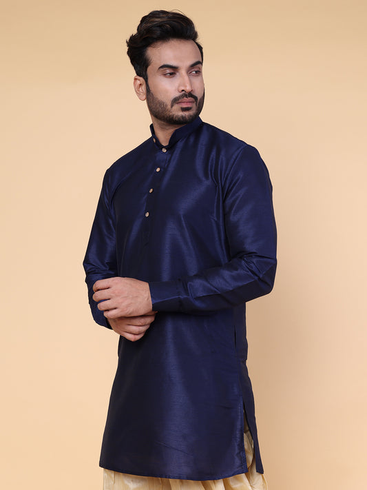 Men's Navy Blue Silk Blend Kurta