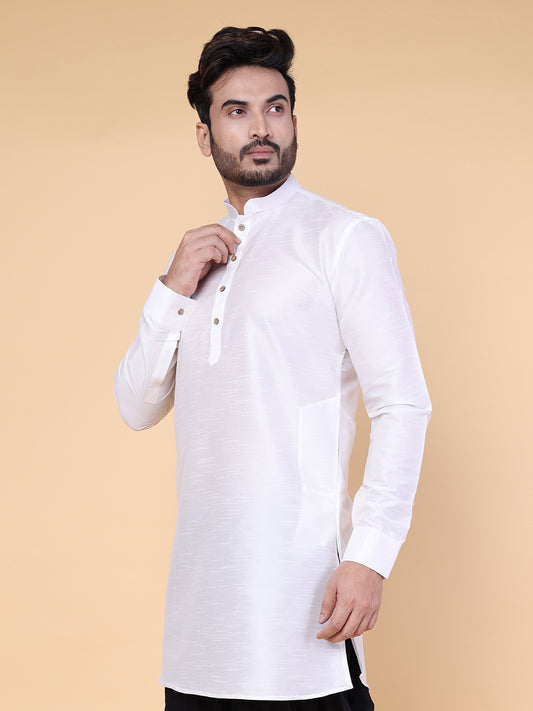 Men's White Silk Blend Kurta