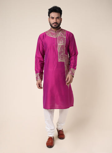 Men’s Magenta Embroidered Designer Kurta