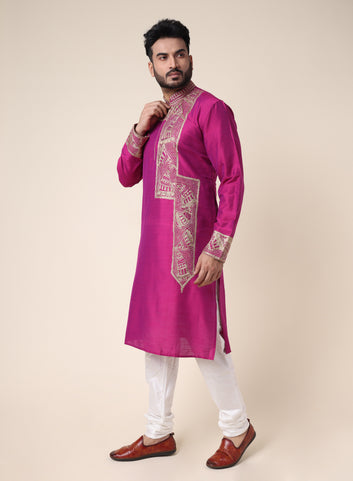 Men’s Magenta Embroidered Designer Kurta