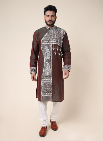 Men’s Brown Embroidered Designer Kurta