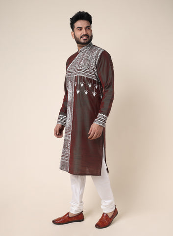Men’s Brown Embroidered Designer Kurta