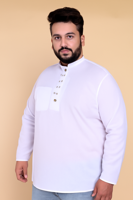 Men’s White Classic Cotton Short Kurta (Plus Size)