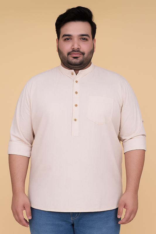 Men’s Peach Classic Cotton Short Kurta (Plus Size)