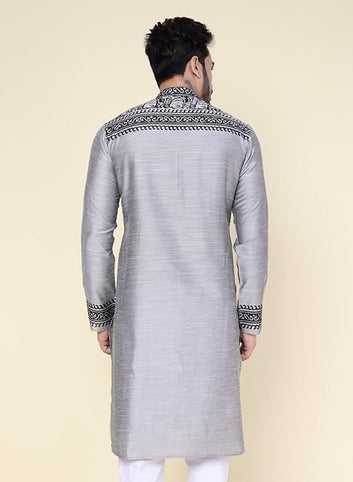 Heritage Hand Block Cotton Kurta in Grey