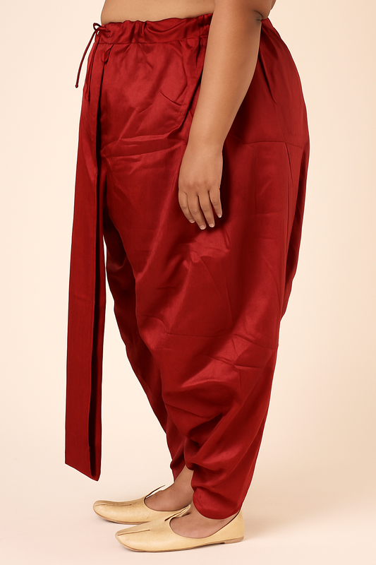 Men’s Maroon Silk Blend Ready-to-Wear Dhoti (Plus Size)