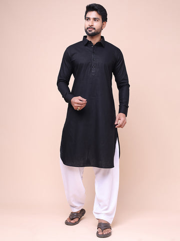 Men's Black Cotton Pathani