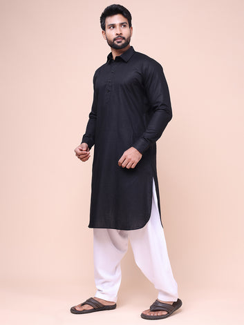 Men's Black Cotton Pathani