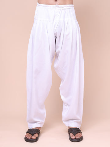 Men's White Silk Blend Patiala Pant