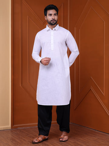 Men's White Cotton Pathani