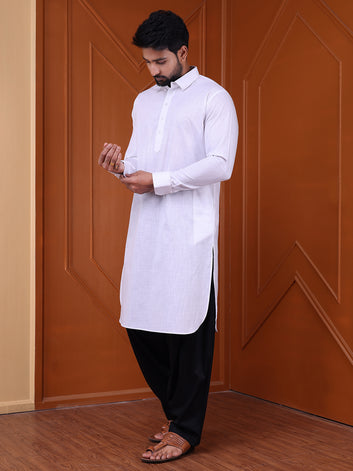 Men's White Cotton Pathani