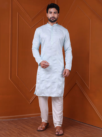 Men's Aqua Silk Blend Designer Kurta