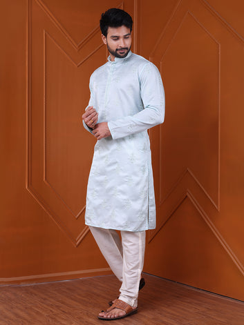 Men's Aqua Silk Blend Designer Kurta