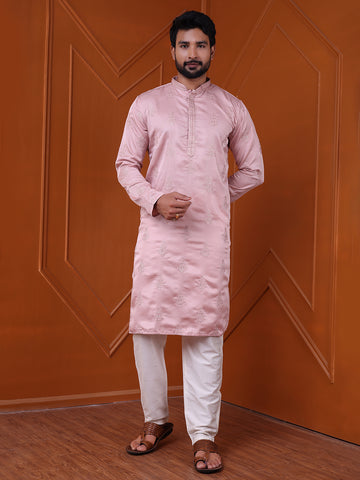 Men's Pink Silk Blend Designer Kurta
