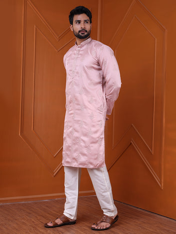 Men's Pink Silk Blend Designer Kurta