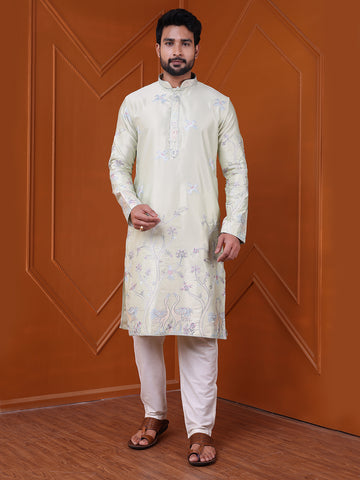 Men's Aqua Silk Blend Designer Kurta