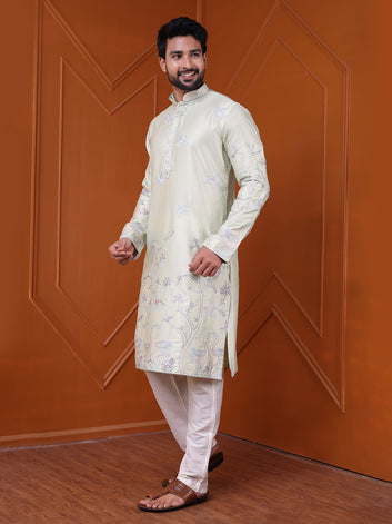 Men's Aqua Silk Blend Designer Kurta