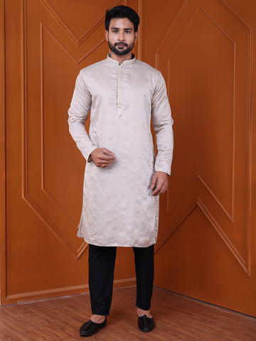Men's Grey Silk Blend Designer Kurta