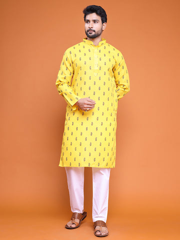 Men's Yellow Cotton Kurta