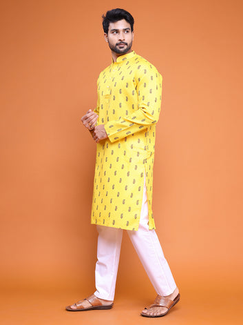 Men's Yellow Cotton Kurta