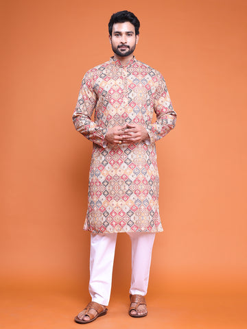 Men's Multicolour Silk Blend Kurta