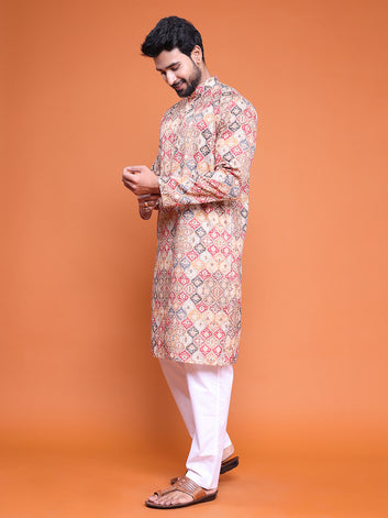 Men's Multicolour Silk Blend Kurta