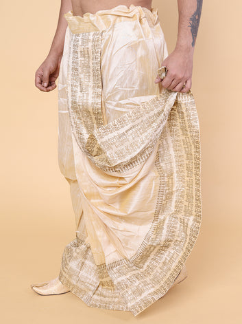 Men’s Gold Ready-to-Wear Silk Dhoti with Golden Detailing